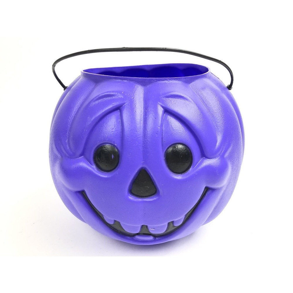 Vintage General Foam Plastics Blow Mold Halloween Purple Pumpkin Candy Pail EUC